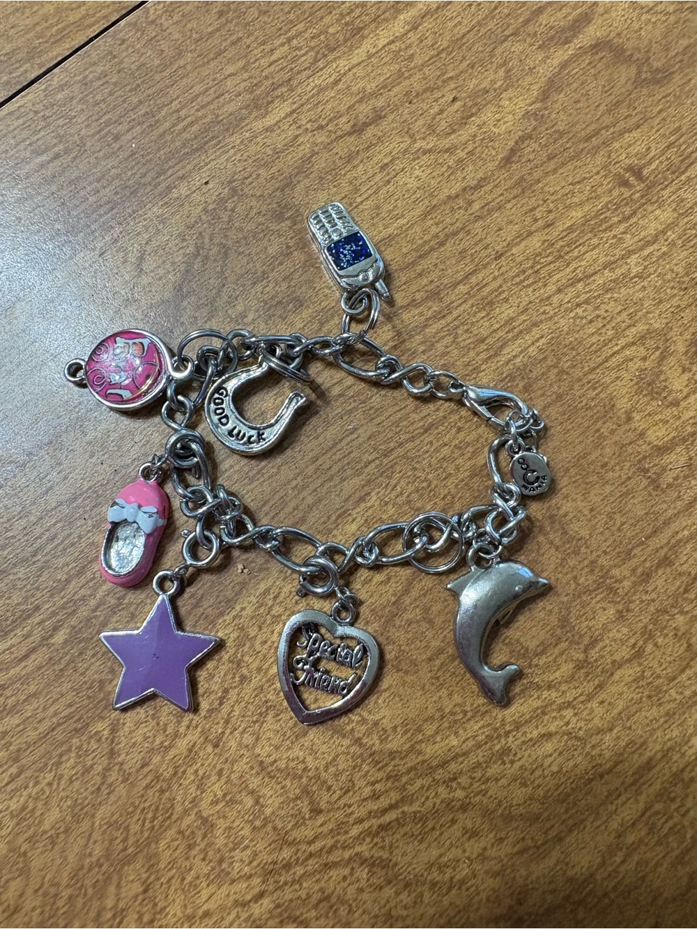 Y2K Claires Silver Charm Bracelet with 7 charms